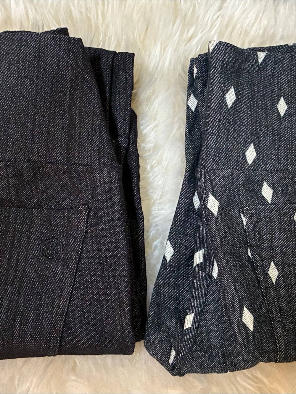 Agnes & Dora Black Solid and Black/White Diamond Jeggings Duo